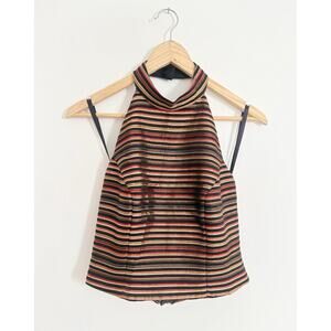Vintage Cache Size 8 Gold Red Stripe Crop Halter Top